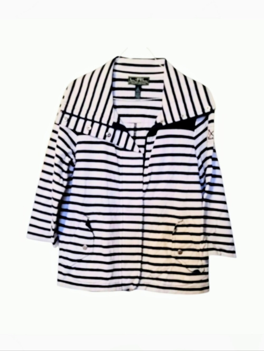 Ralph Lauren Women's Navy and White Striped Utility Yachting Jacket Size Medium